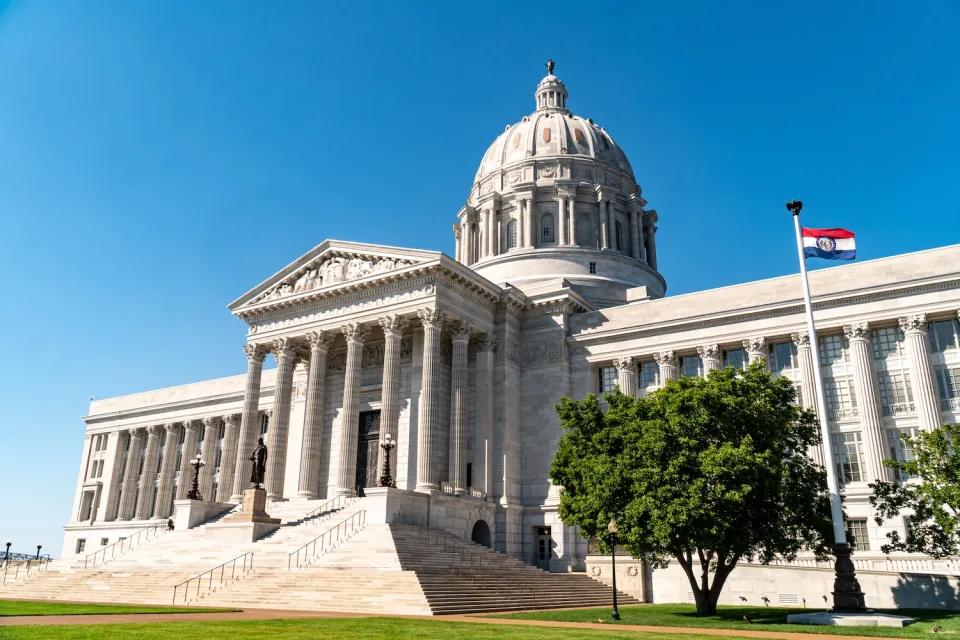 Missouri state capitol dome in Jefferson City, MO.